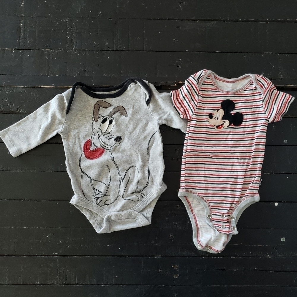 Disney Baby Lot Bundle Bodysuits Short Long Sleeve Stripes Pluto Mickey 0-3 3-6